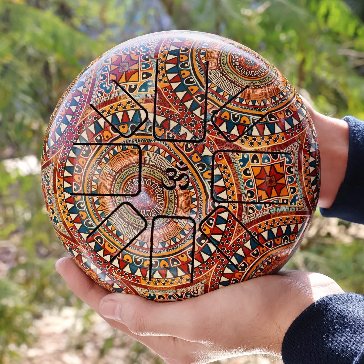 Crystu Happy Drum OM Tongue Drum Hand Pan Drum Instruments for Musical Meditation Yoga, Gift for Tongue Drum Percussion Beginner 2 Sticks and Cloth Bag Hand Drum Size 20.3 cm (8 inch)