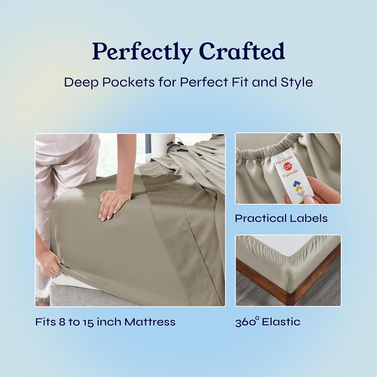 Twin XL Taupe Cotton Sateen 3-Piece Sheet Set