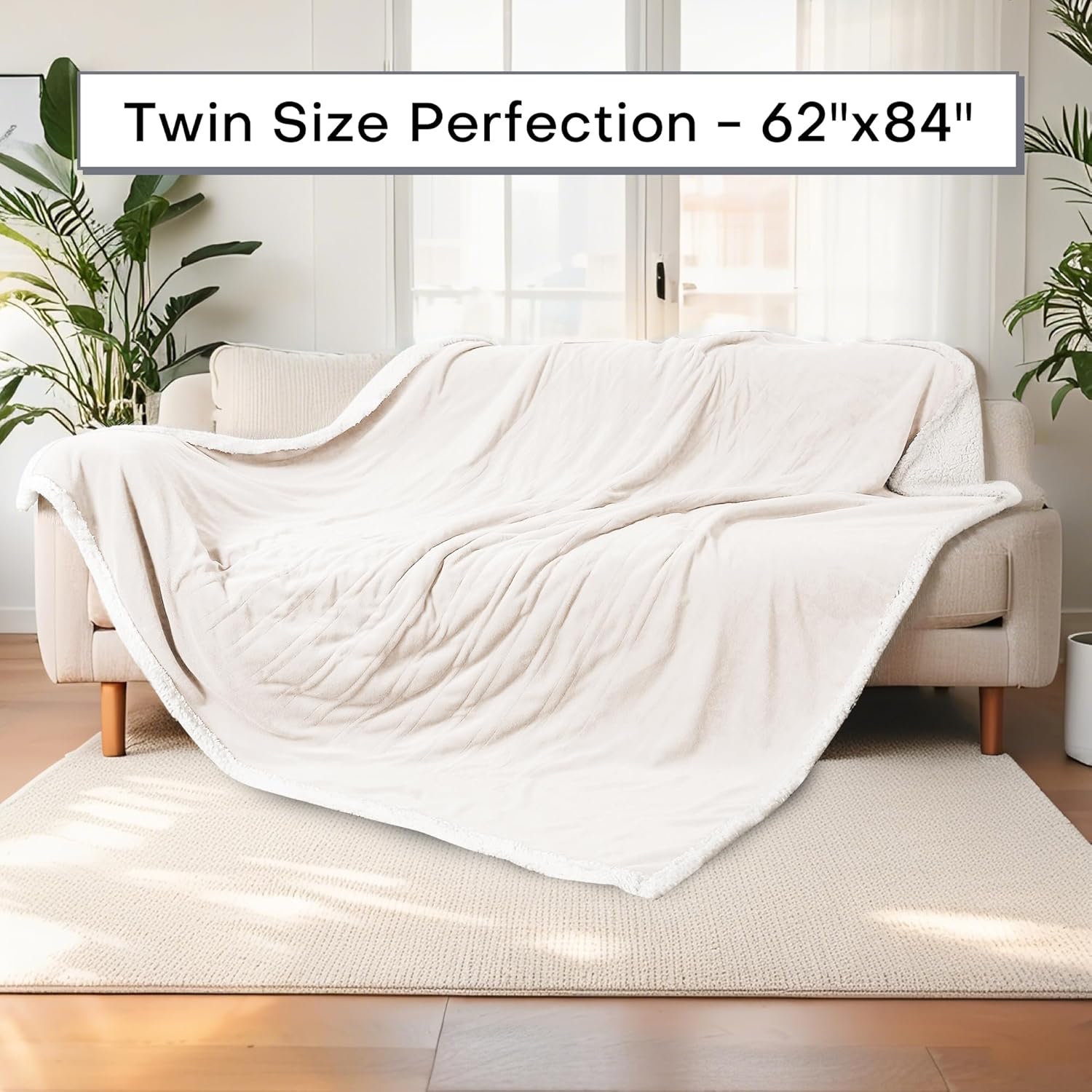 Electric Heated Blanket Twin Size 62"x84" - Dual-Sided with Microplush & Sherpa Fabric, 4 Heat Settings & 10 Hours Auto Off, Machine Washable - White - Image 3