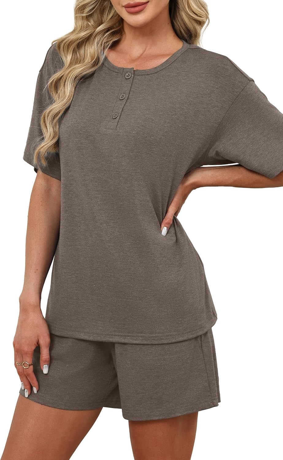 WIHOLL 2 Piece Sets for Women Lounge Sets Summer Outfits 2026 Button Down Short Sleeve Tops and Shorts Set with Pockets - Image 3