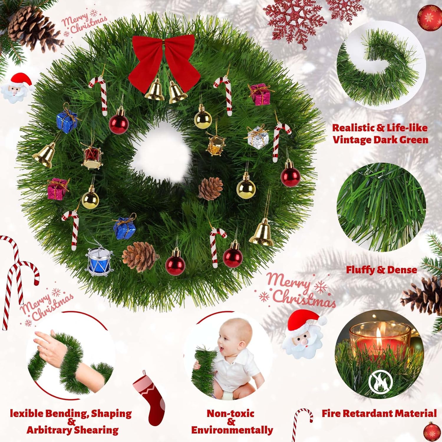 5 Pack 250FT Christmas Green Garland Flower for Christmas and Non-Lit Soft Holiday Decor for Outdoor Indoor Artificial Twist Greenery Garland Home Artificial Wedding Party Decoration