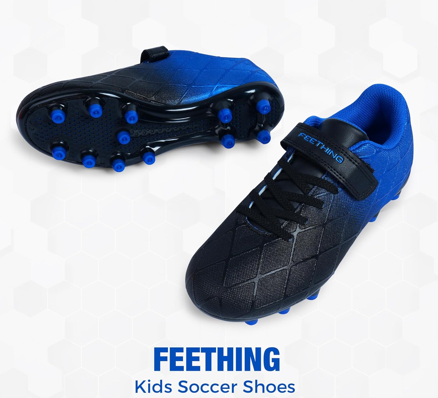 Youth Soccer Cleats for Boys and Girls Firm Ground Football Shoes with Easy-On Hook & Loop Closure Lightweight & Breathable for Outdoor Field Play (Little Kid & Big Kid Sizes)