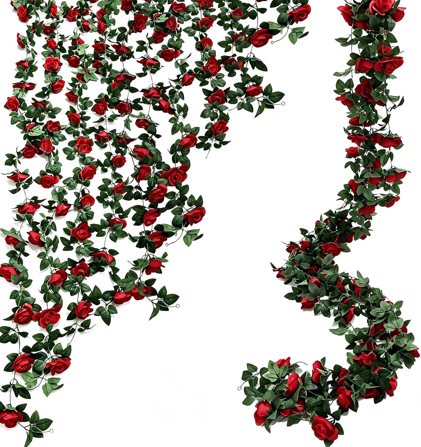 4 Pc x 8.5Ft Artificial Rose Garland, Red Fake Rose Vine Silk Hanging Flower Garland for Wedding Party Garden Wall Bedroom Decor, Valentine's Day Decoration