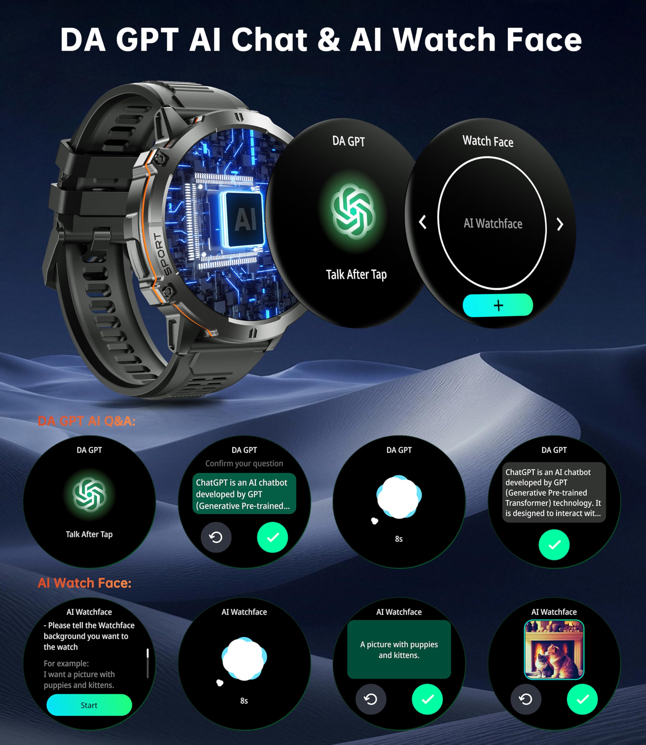 OUKITEL Orologio Smartwatch Uomo BT13 - Militare Smart Watch Tracker Attività con Chiamate Bluetooth 1000mAh 1.73" AMOLED 100+ Sportive IP68 Impermeabile Cardiofrequenzimetro/SpO2 per Android iOS