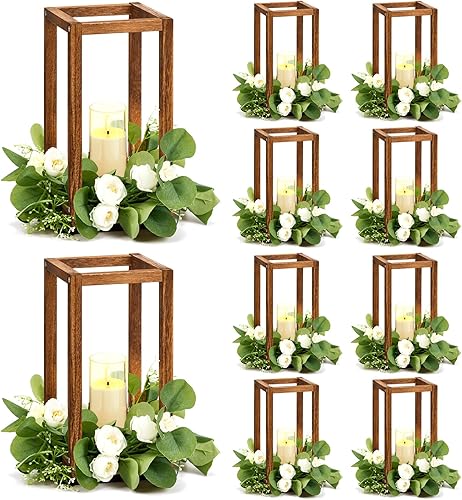 Sabary 10 juegos20 candelabros de madera con velas para decoración de bodas, centro de mesa vintage, farol rústico para velas de interior chimenea,