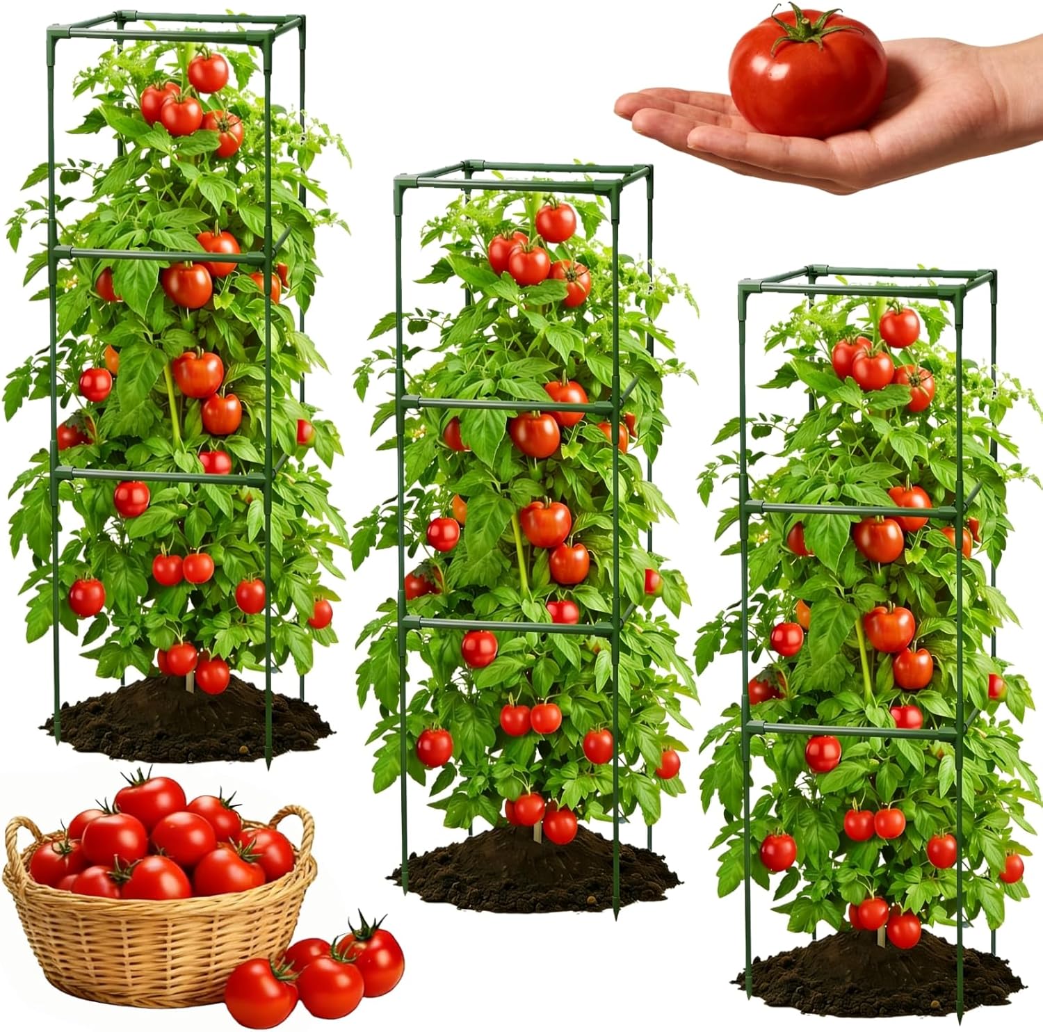 3 Pack Square Tomato Cages for Garden, 41 Inch Tall Heavy Duty Metal Tomato Plant Support Trellis, Adjustable Large Tomato Stakes for Outdoor Pots Climbing Plants, Vegetables, Cucumber
