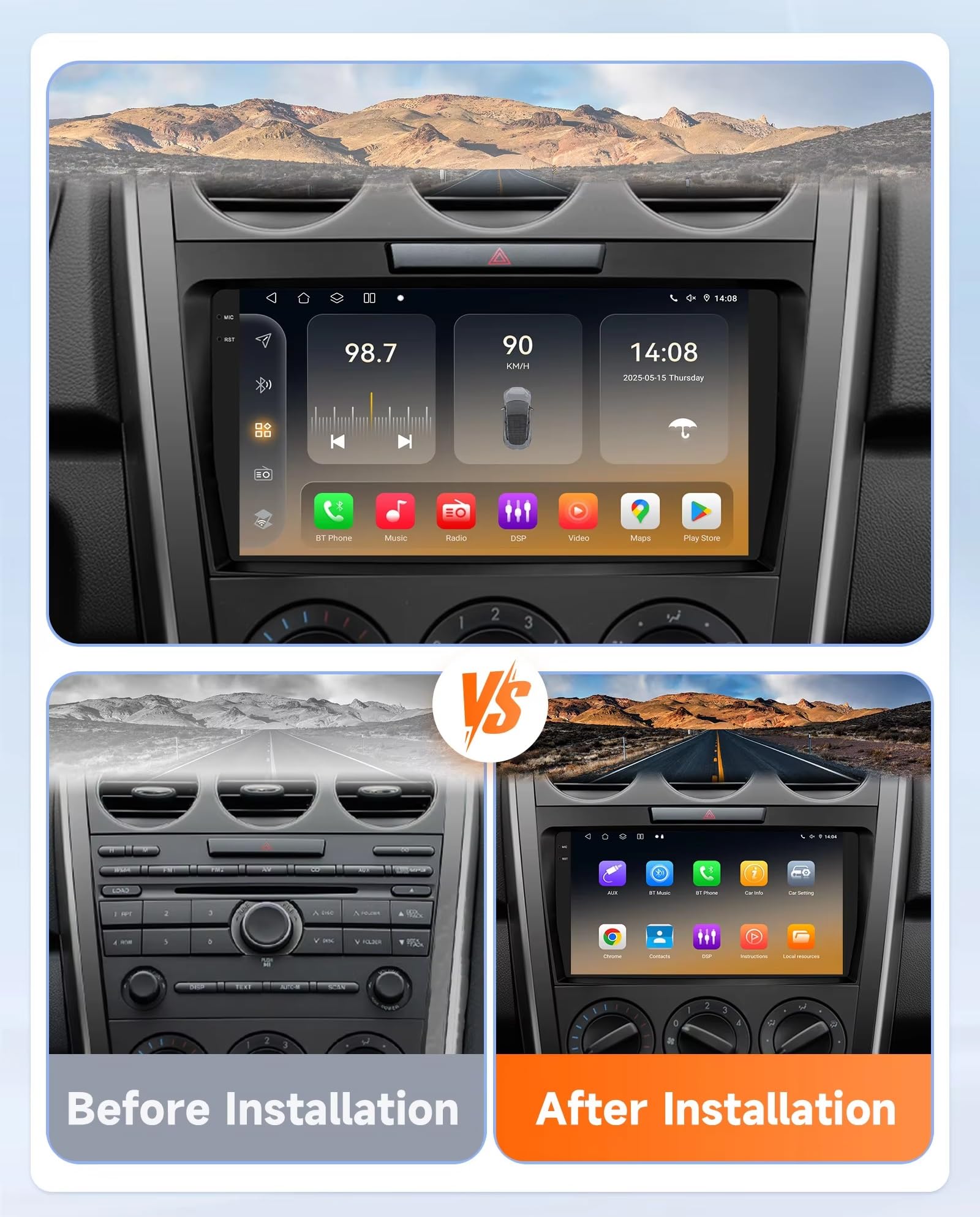 Radio samochodowe Android 15 2 DIN z 9-calowym ekranem dotykowym do samochodów MAZDA CX-7 CX7 CX 7 2008-2015 z kamerą cofania/Carplay/BT/FM/GPS/USB/WIFI/sterowaniem z kierownicy/audio samoch