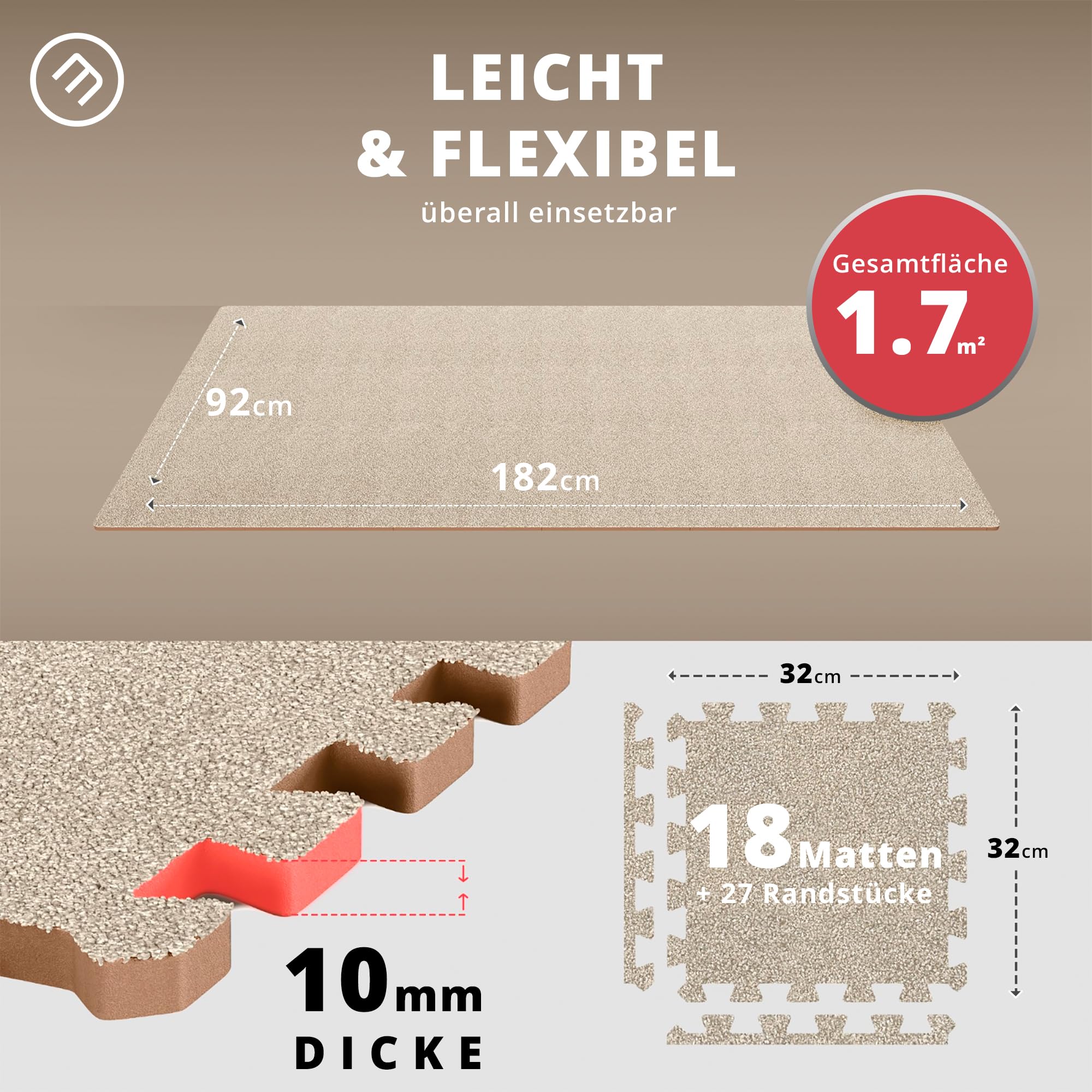 bemaxx Bodenschutzmatte Fitness - Sportmatte Fitnessmatte Gymnastikmatte Puzzlematte Yogamatte Turnmatte Trainingsmatte Spielmatte Fallschutzmatte Laufbandmatte - Gym Workout Pool Garage