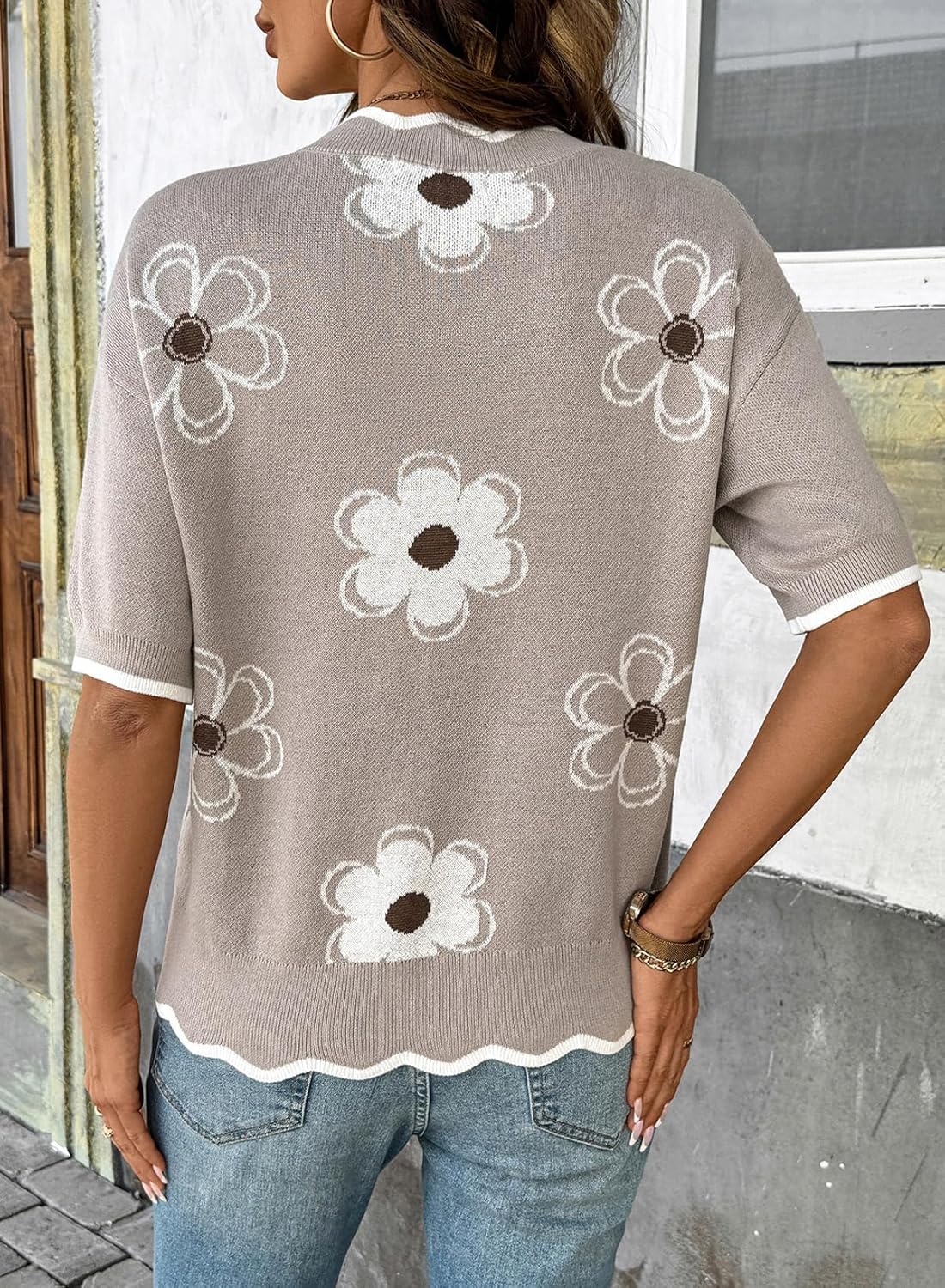 Dokotoo Women's Casual V Neck Short Sleeve Sweater Ribbed Knit Lightweight Sweaters Tops Fashion Clothing Outfits - Image 6