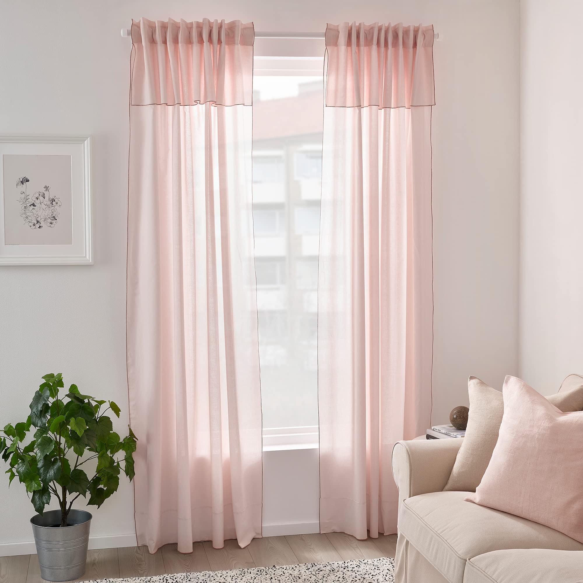 Ikea MOALISA Vorhänge, 1 Paar, 145x300 cm, Blassrosa/Rosa
