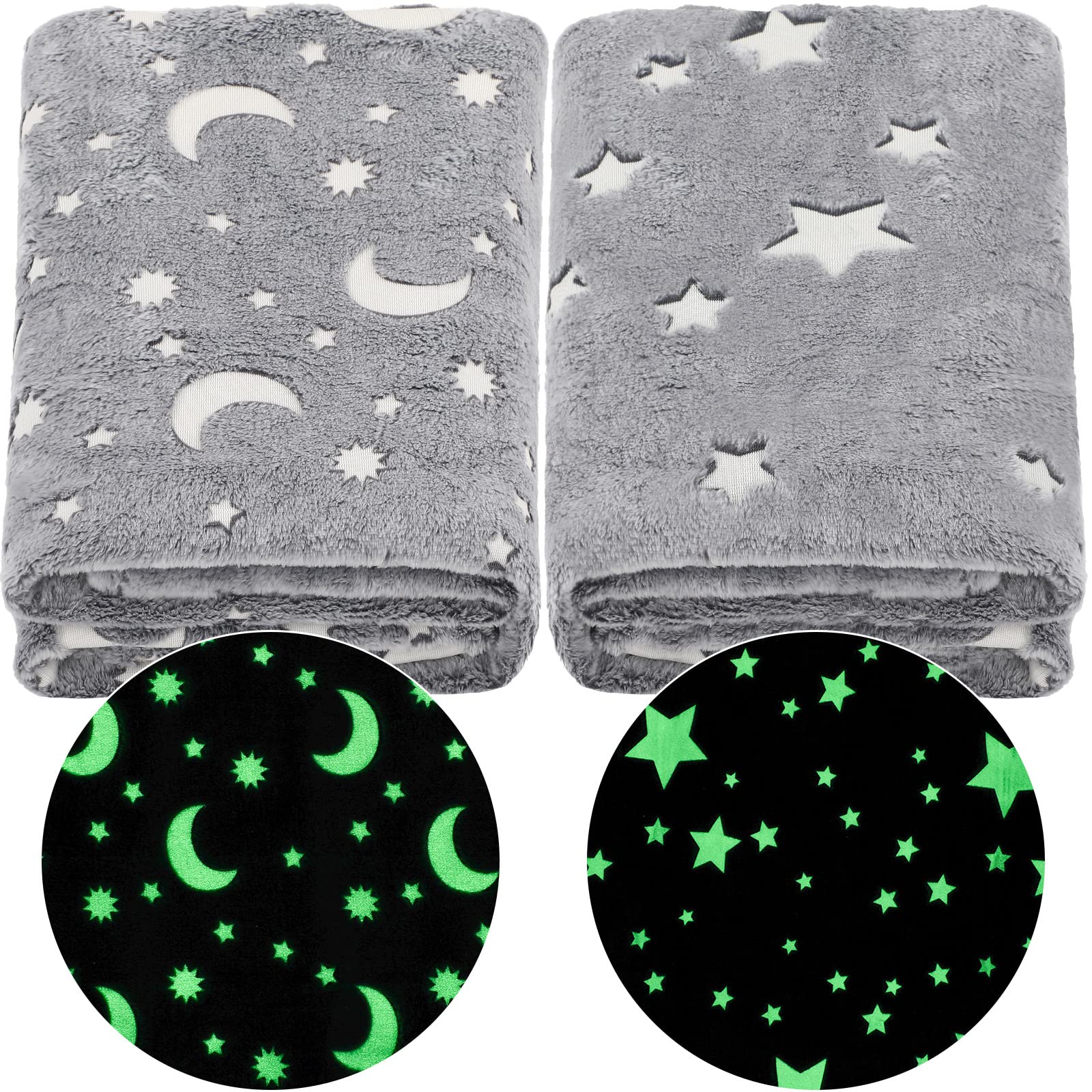 2 Pcs Glow in the Dark Throw Blanket Christmas Birthday Gifts for Kids, Flannel Fleece Soft Warm Kid Throw Blanket for Boys Girls, 47 x 59 Inch