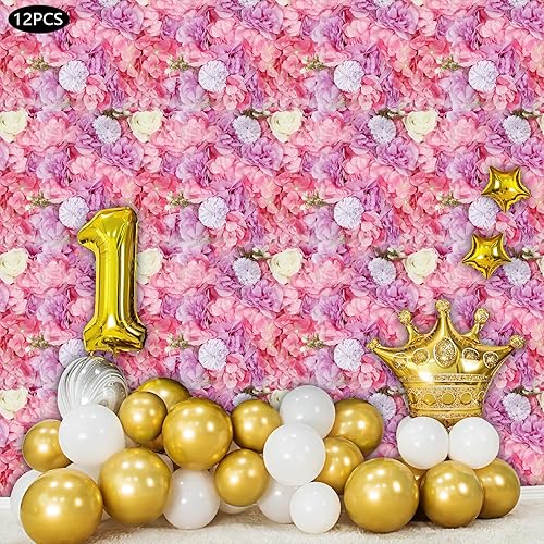 Miniatura 9 de LOHISHILO 12 paneles de pared de flores 3D de seda artificial, fondo de pared de flores de rosa de seda para boda, día de San Valentín, ceremonia de