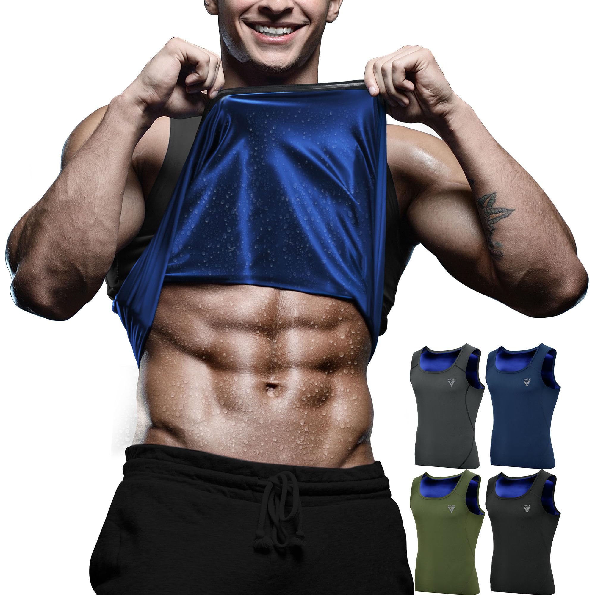 RDX Men's Sauna Vest Heat Trapping Sweat Waist Trainer - REACH OEKO TEX 100 Certified Body Shaper - Trimmer Hot Corset Compression Slimming Zipper Pullover - Adults Kids Gym Workout Fitness Tank Top