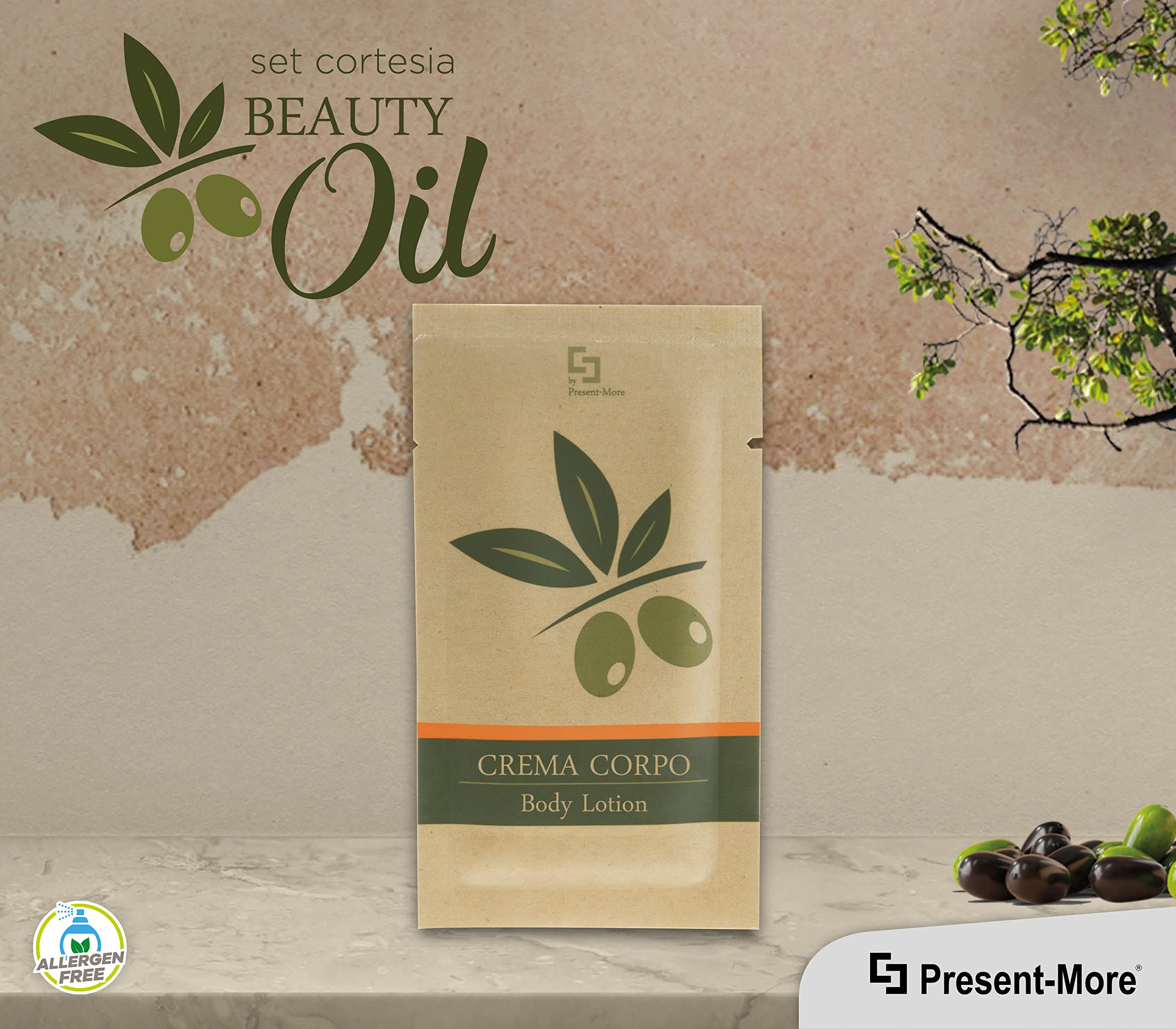 PRESENT-MORE - Mini Crema Corpo 15ml Beauty Oil - 250 Pezzi | Body Lotion Senza Allergeni - Fragranza Tahitian - Ideale per Hotel e B&B