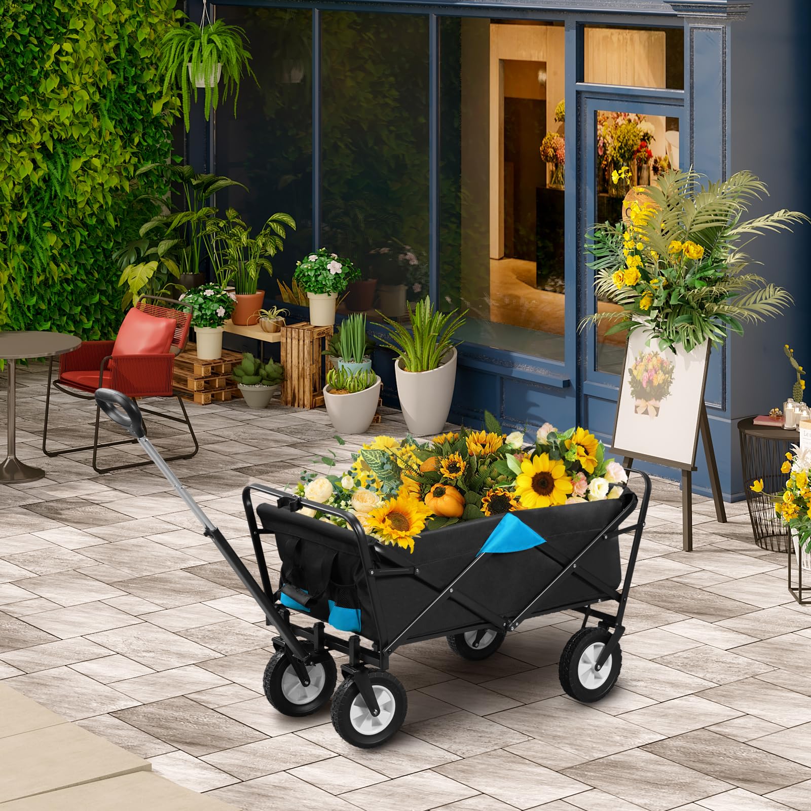 EUGAD 0009HC Chariot de Transport pour Jardin Max. 80kg Chariot Pliable à 4 Roues Tissu Oxford Anthracite+Turquoise