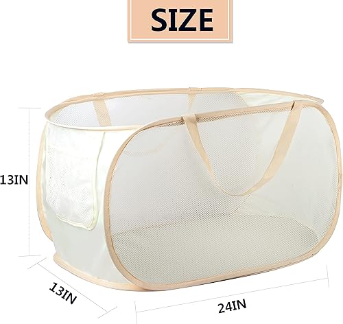 Miniatura 5 de Cestas de lavandería plegables, cesta de lavandería plegable, cestas de malla plegables (cada una con 2 asas reforzadas) (2 beige)..