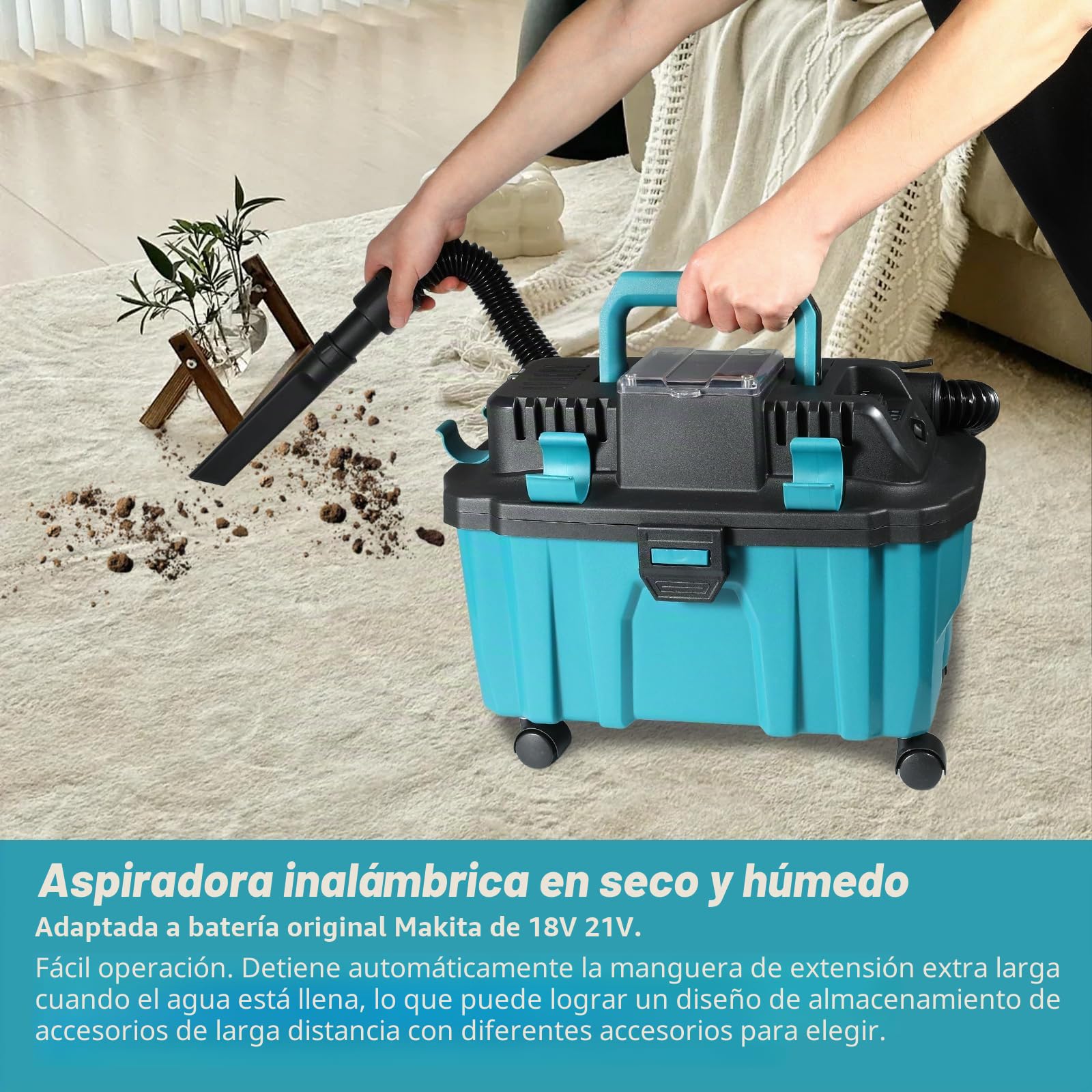 Aspiradora inalámbrica para batería Makita de 18 V, 15 Kpa con filtro HEPA, depósito de 10 litros, manguera de 2 m, boquilla para juntas/cepillos, sin escobillas, para casa coche y taller (no batería)