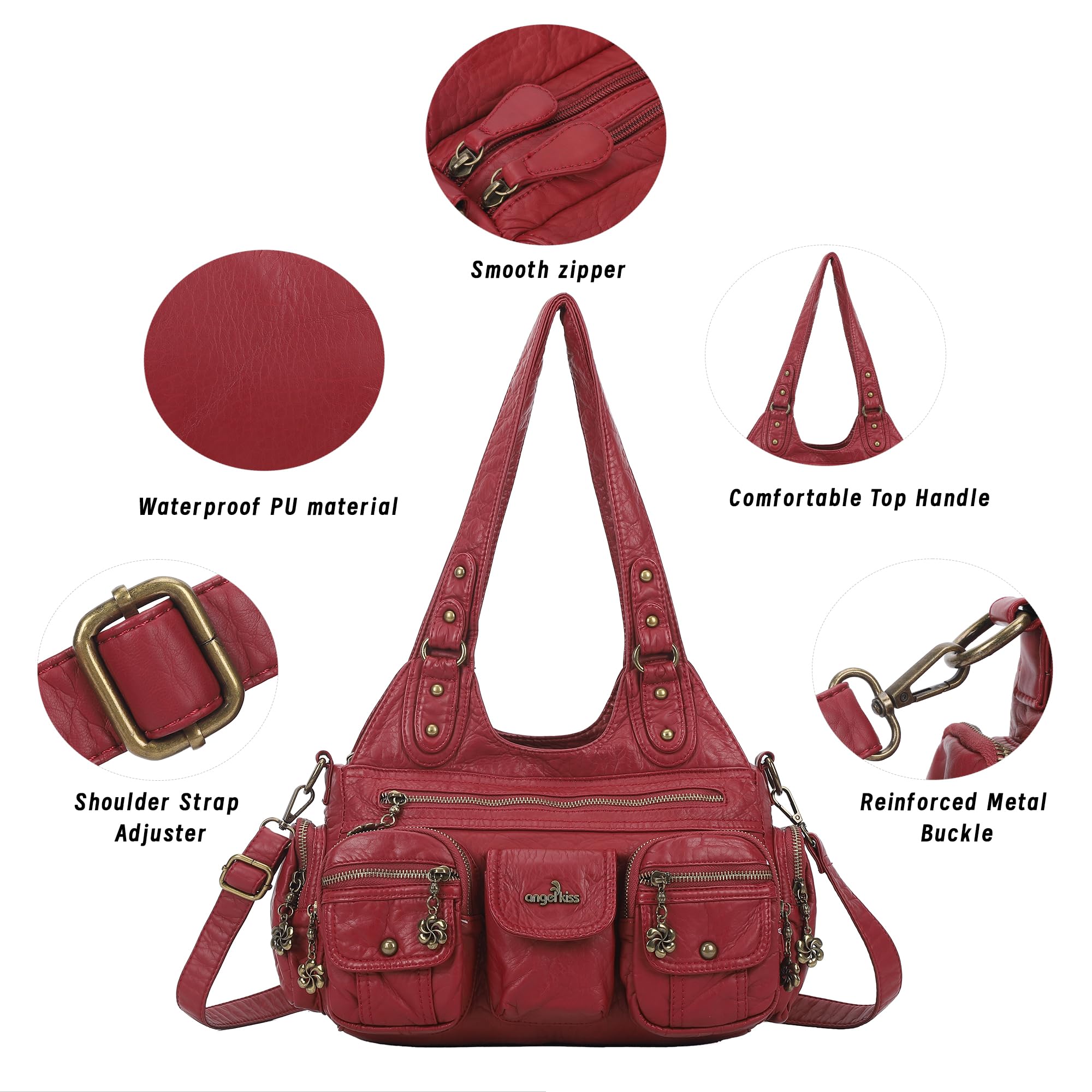 Angel Kiss Bolsos de Mujer Cuero PU Bandolera Mujer Tote Bag Impermeable Bolso Hobo Elegante con Cremallera de Múltiples Bolsillos, para Viajes, Compras, Trabajo, Uso Diario
