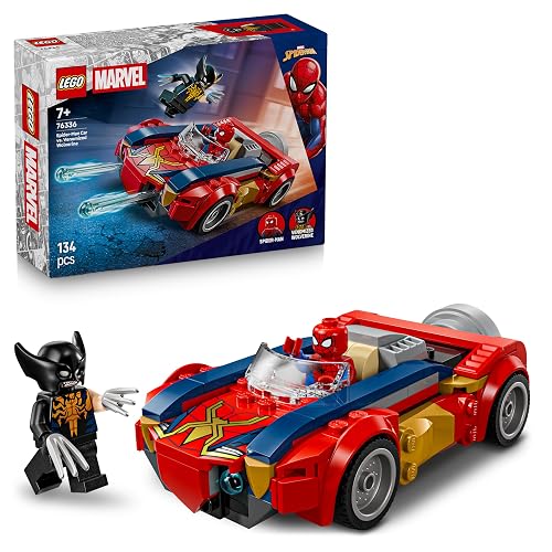 LEGO | Marvel Coche de Spider-Man vs. Lobezno Venomizado - Juguete de Superhéroes con Maqueta de Coche, 2 Minifiguras y 2 Cañones - Regalo para Niños y Fans de 7+ Años - 76336