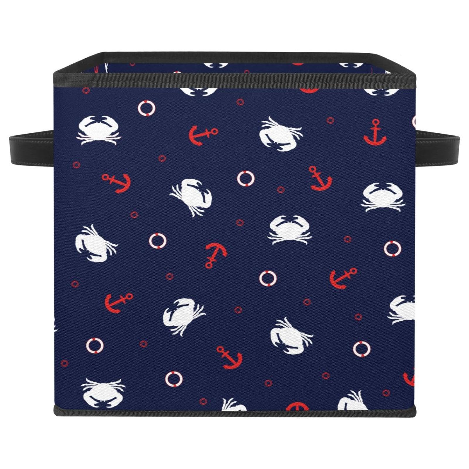 Boîte de rangement pliable en tissu blanc crabe rouge ancre marine pour chambre