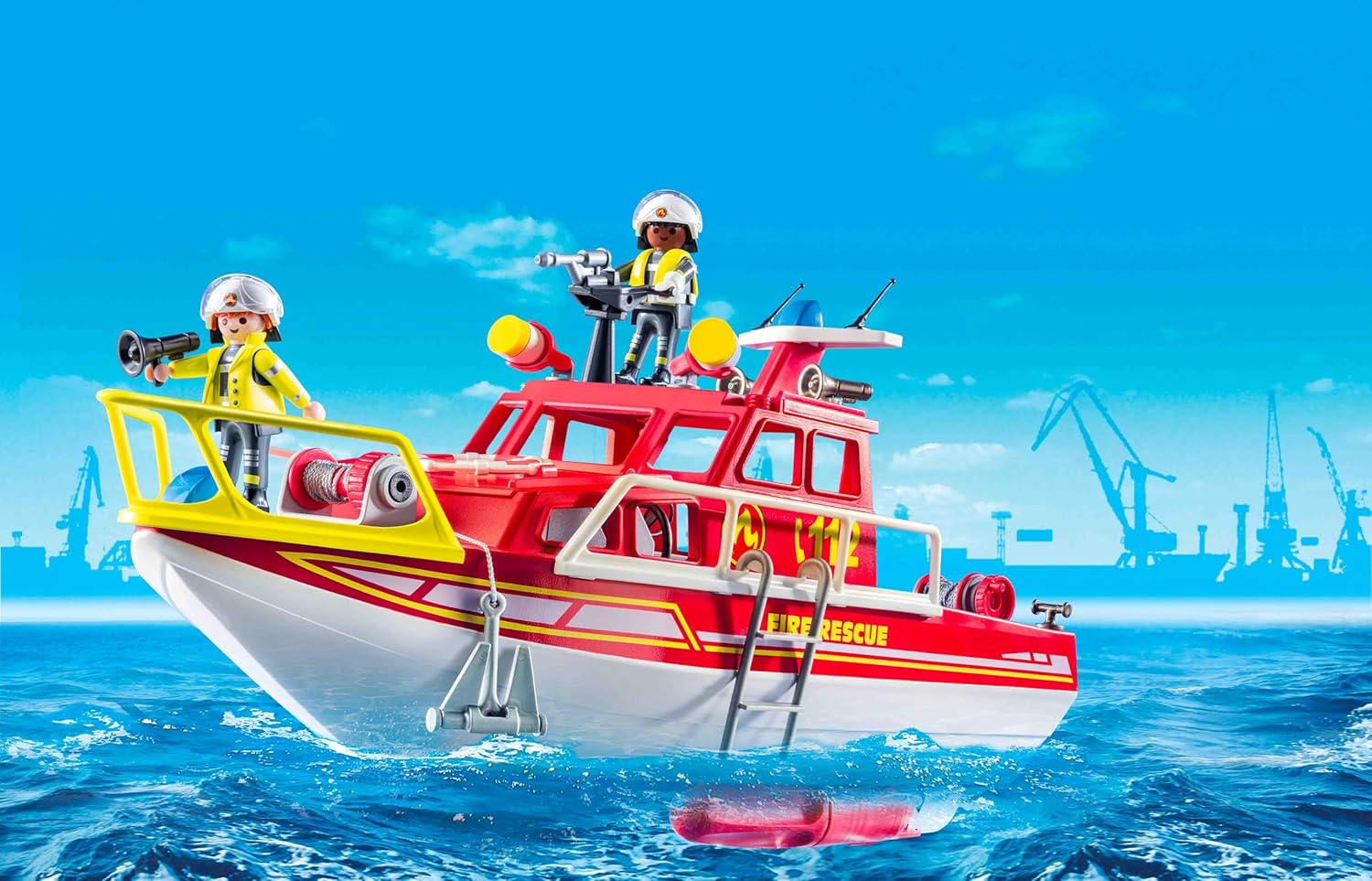 Playmobil 71598 Rescue Boat and Fire Brigade Action Heroes - Includes Character, Floating Boat with Removable Roof and Accessories - Ages 4 and Above