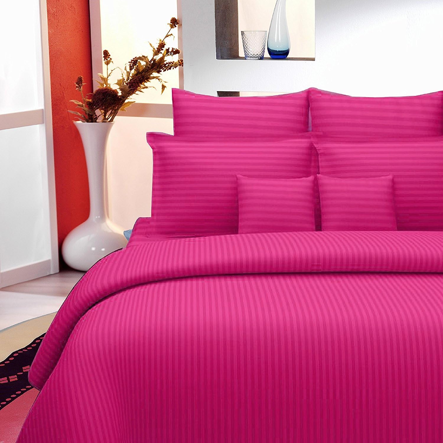 Sheets and Covers Cotton 220 TC Bedsheet (Super King Size_Dark Pink)