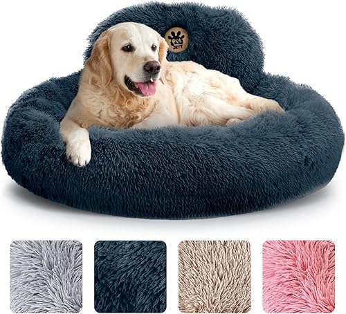 PetJett - Camas calmantes para perros de tamaño grande, cama redonda de 36 pulgadas, antideslizante y lavable, cama en forma de dona súper suave, de