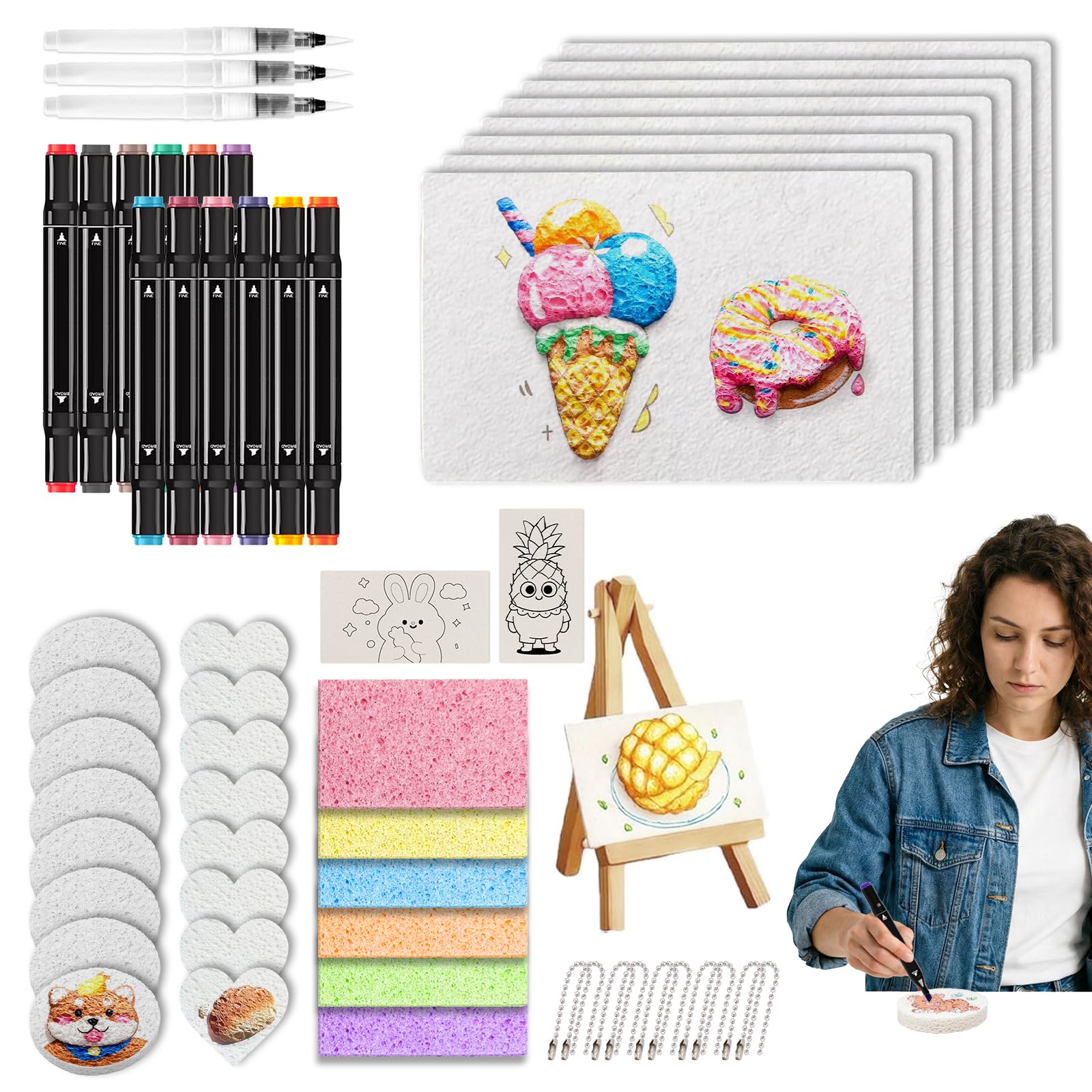 Tiiyee Kit di Pittura Magica 58 Pezzi, Disegno che Si Gonfia in Schiuma Set Arte per Bambini con 32 Carte Cavalletto Pennarelli Colori Pennelli e Accessori Regali Creativi 3D per Natale e Compleanno