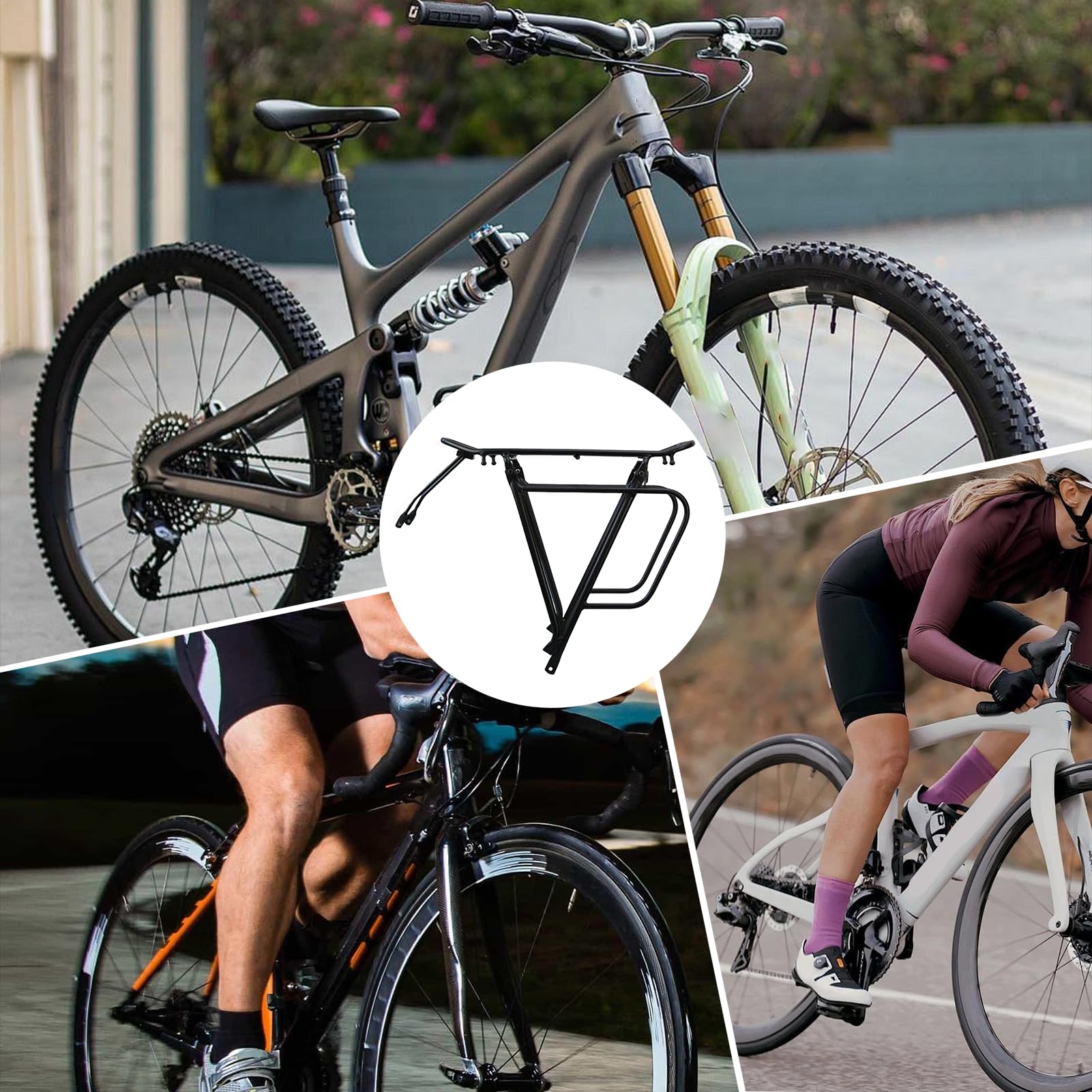 Portapacchi per bicicletta – alluminio robusto, supporto posteriore per | attrezzatura turistica | Supporto per attrezzatura da viaggio e da viaggio multiuso per bicicletta, piattaforma di stoccaggio