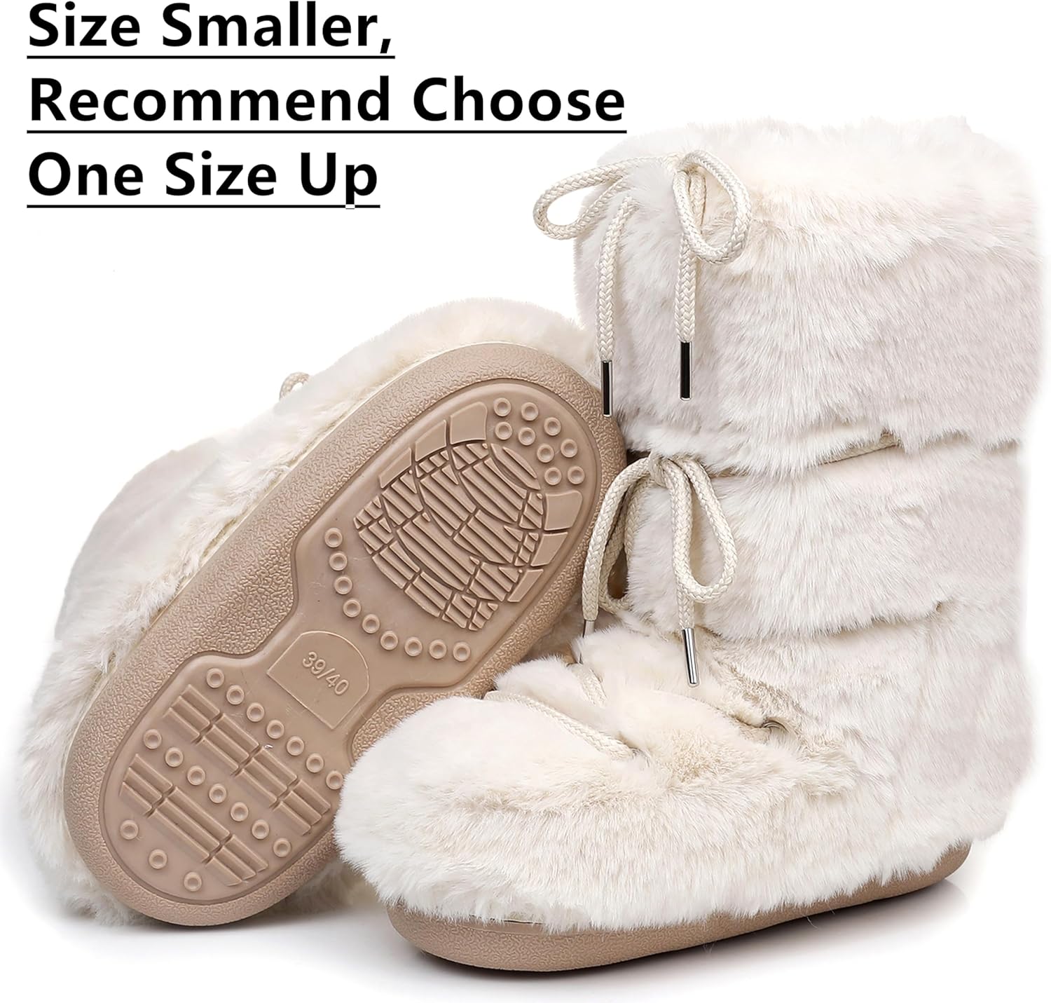 Black White Fur Boots, Furry Fuzzy Snow Boots for Women with Faux Fur Lined Non-Slip Lace-up Mid-Calf Ski Boots 2025 - Image 4