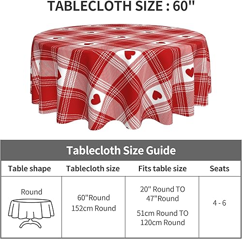 Miniatura 3 de SHAPTOY Mantel redondo para el día de San Valentín de 60 pulgadas mantel para el día de la madre regalo de amor corazón boda mantel de cuadros rojos
