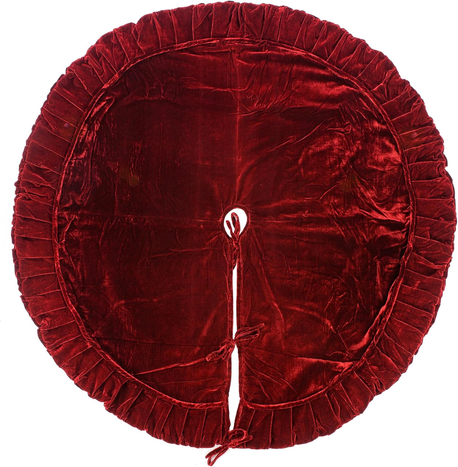 Vickerman 60" Plush Wine Velvet Christmas Tree Skirt - Self Cord Detail - Fully Lined - Tie Closure - Festive Red Colored Tree Skirt - Festive Velvet Christmas Decor