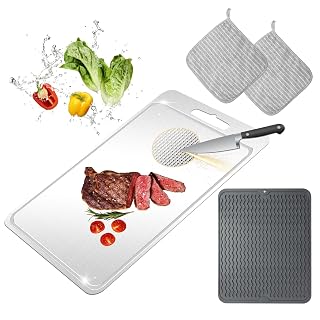 Titanium Cutting Board-Pure Titanium Cutting Boards For Kitchen,Double-Sided Metal Cutting Board with Juice Groove, Separates Meat and Vegetables, Dishwasher Safe (Pattern 14×10 Inch) - Amazon product rated Grade B