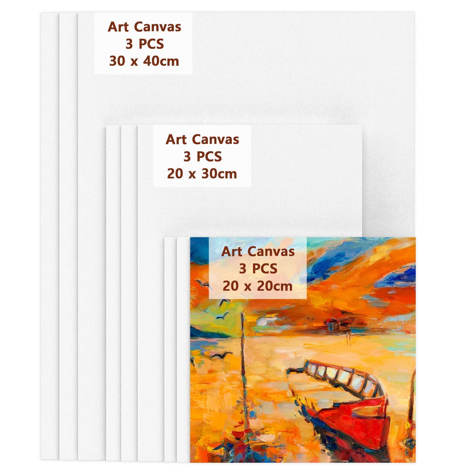 Koncci Canvas Panels Set-9 Packs (20x20,20x30,30x40), Art Canvases for Acrylic Painting, Artist Blank Canvas Cardboard, Cotton for Oil Paint & Wet Art Media Artwork School