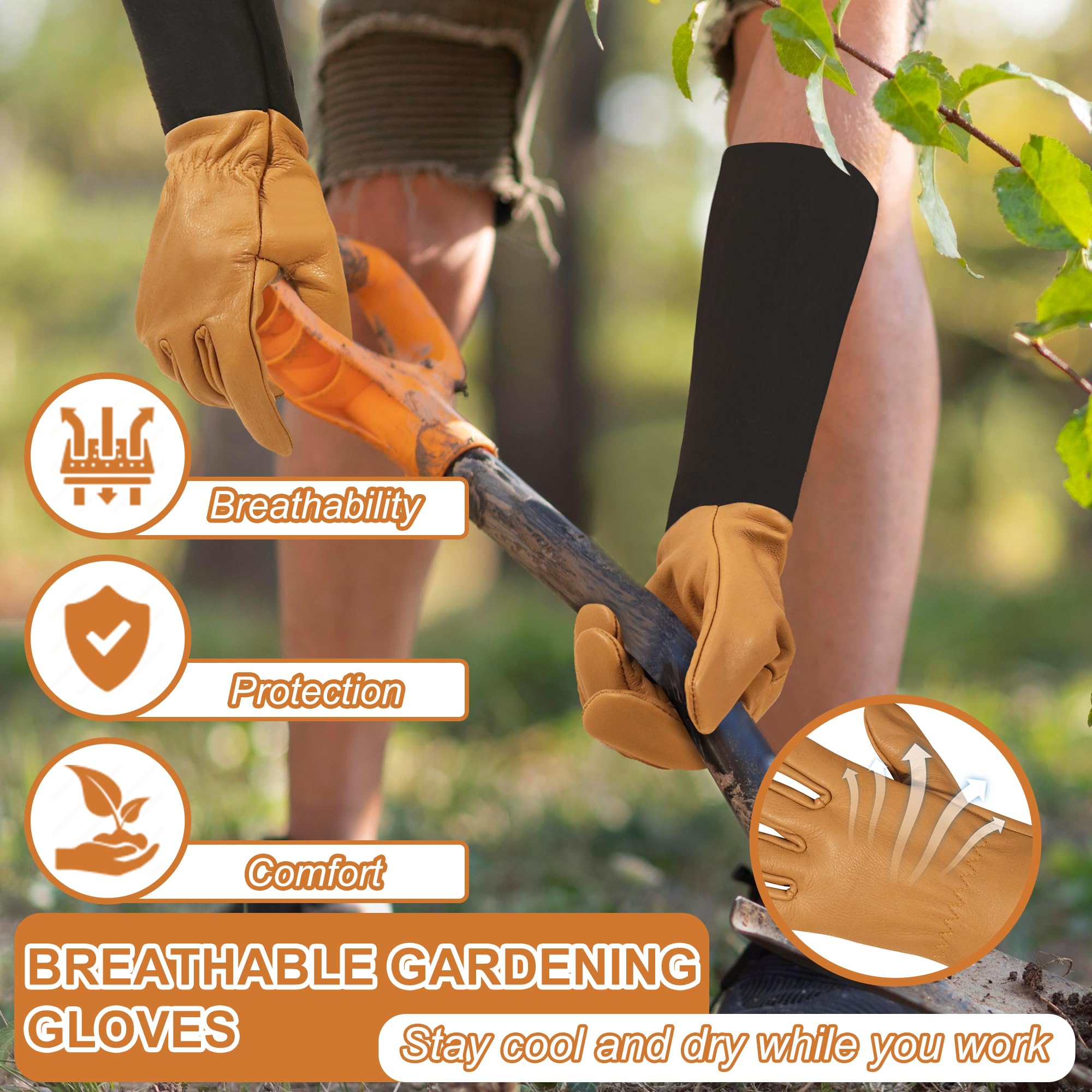 HLDD HANDLANDY Rose Pruning Gloves for Women & Men, Long Thorn Proof Leather Gardening Gloves with Forearm Protection - Image 3