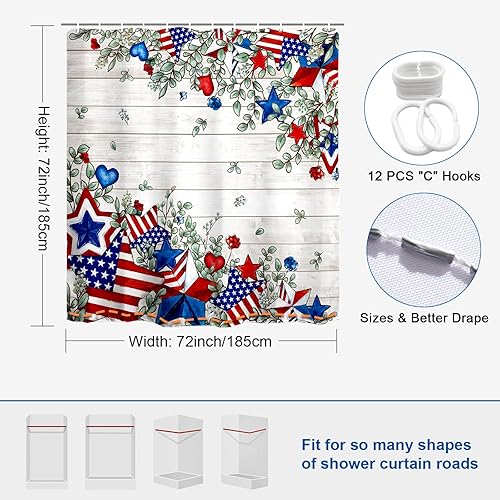 Miniatura 6 de Baccessor Home - Cortina de ducha patriótica del 4 de julio, Día de la Independencia de Estados Unidos, Día de los Caídos de Estados Unidos, cortina