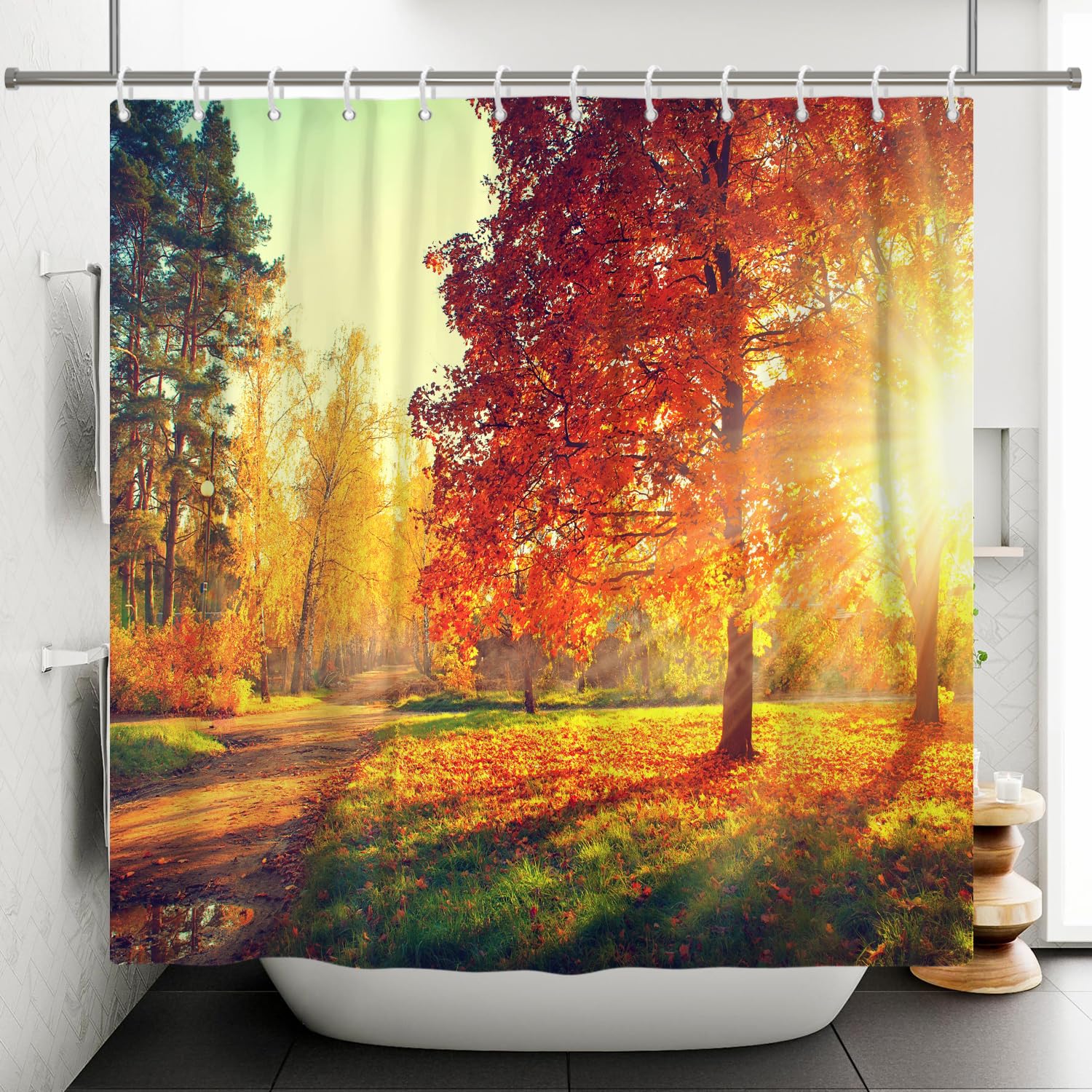 ASDCXZ Shower Curtain Autumn Orange Trees 180x180 cm, Fall Orange Trees Leaves Plants Washable Shower Curtains Bathroom Decor Waterproof Polyester Textile Bathtub Curtain with 12 Hook, Pattern-2