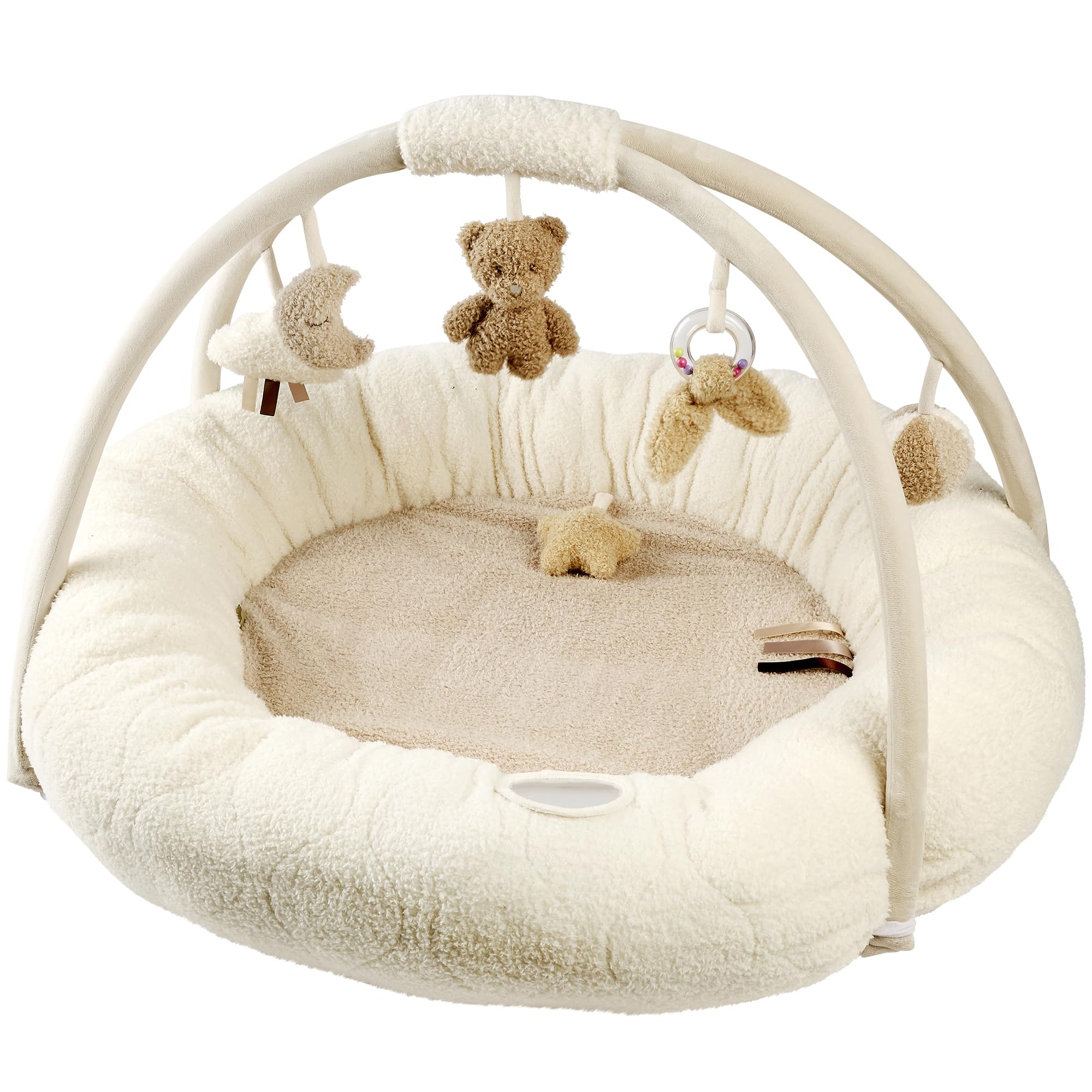 Nattou Runde Krabbeldecke mit Spielbogen, Ca. 90 cm, 100% Polyester, Teddy, Ecru
