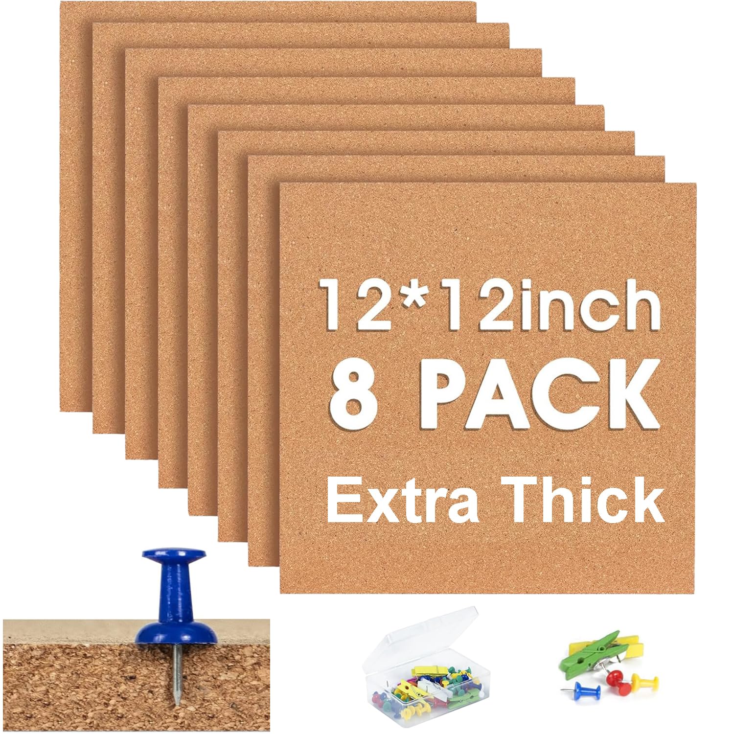 SVOPY Square Cork Bulletin Board Tiles 8-Pack