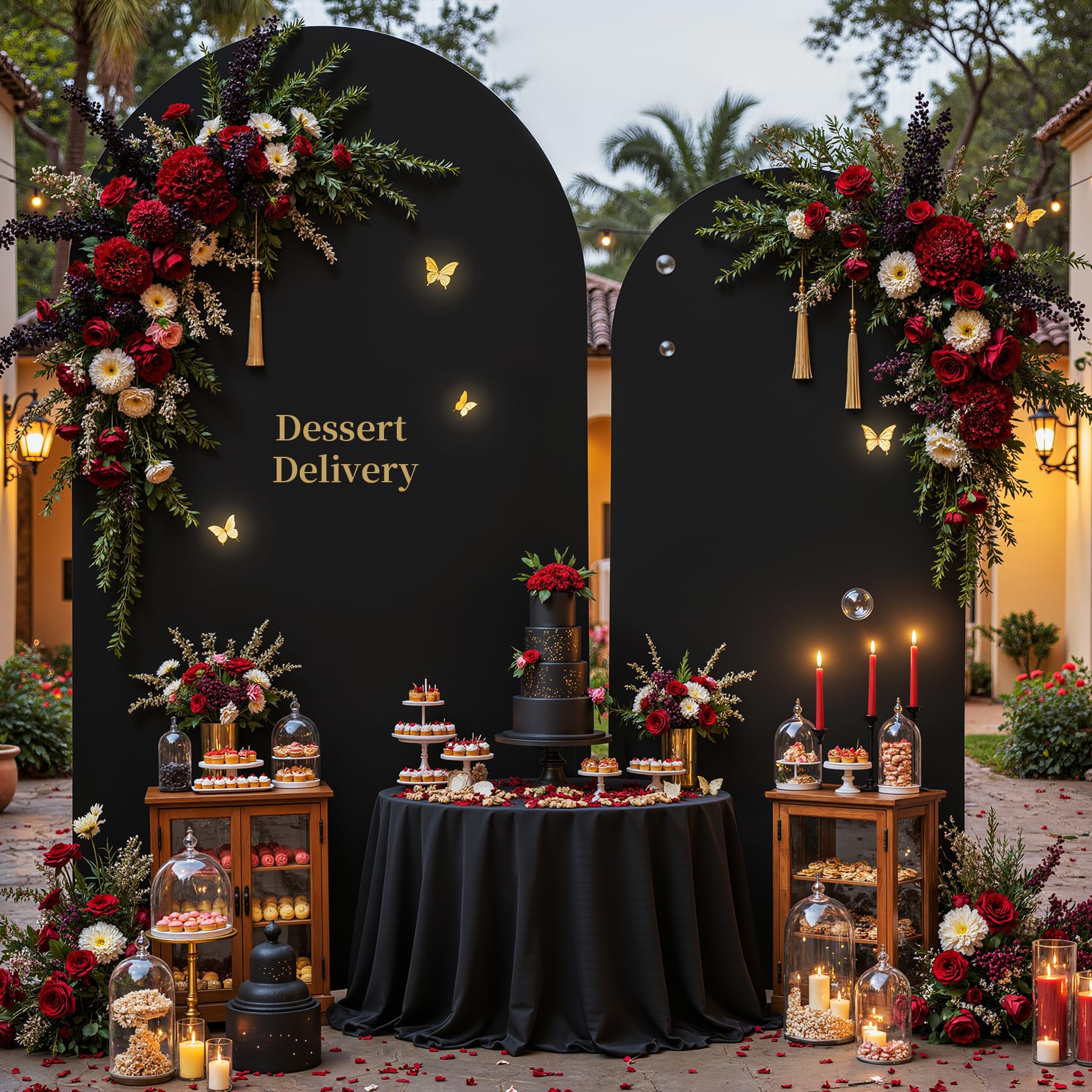 Halloween Arch Backdrop Covers - 6.6FT, 5FT Black Spandex Fitted Wedding Arch Stand Covers Round Top Chiara Stretchy Arch Backdrop Cover for Wedding