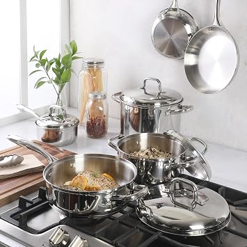 Oster Platinum Sedwick 10-Piece Stackable Stainless Steel Pots and Pans Cookware Set W/Domed Stainless Steel Lids W/TriPly Encapsulated Base - Induction Safe