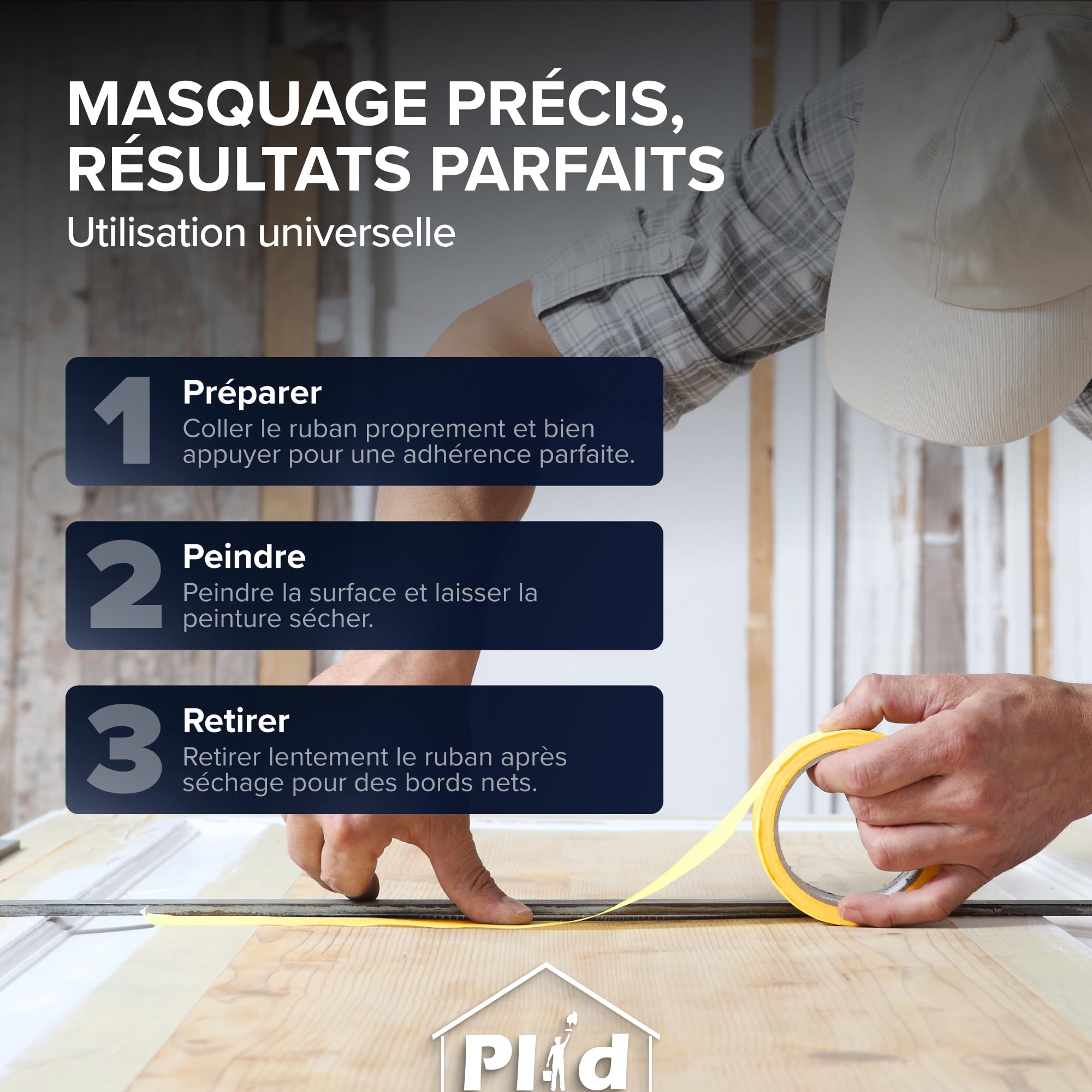 Plid® Ruban de Masquage Goldband 19 mm x 50 m Lot de 20 – Ruban Washi Peinture Fine – Masquage Précis Finitions – Retrait Propre Sans Résidu Intérieur Extérieur