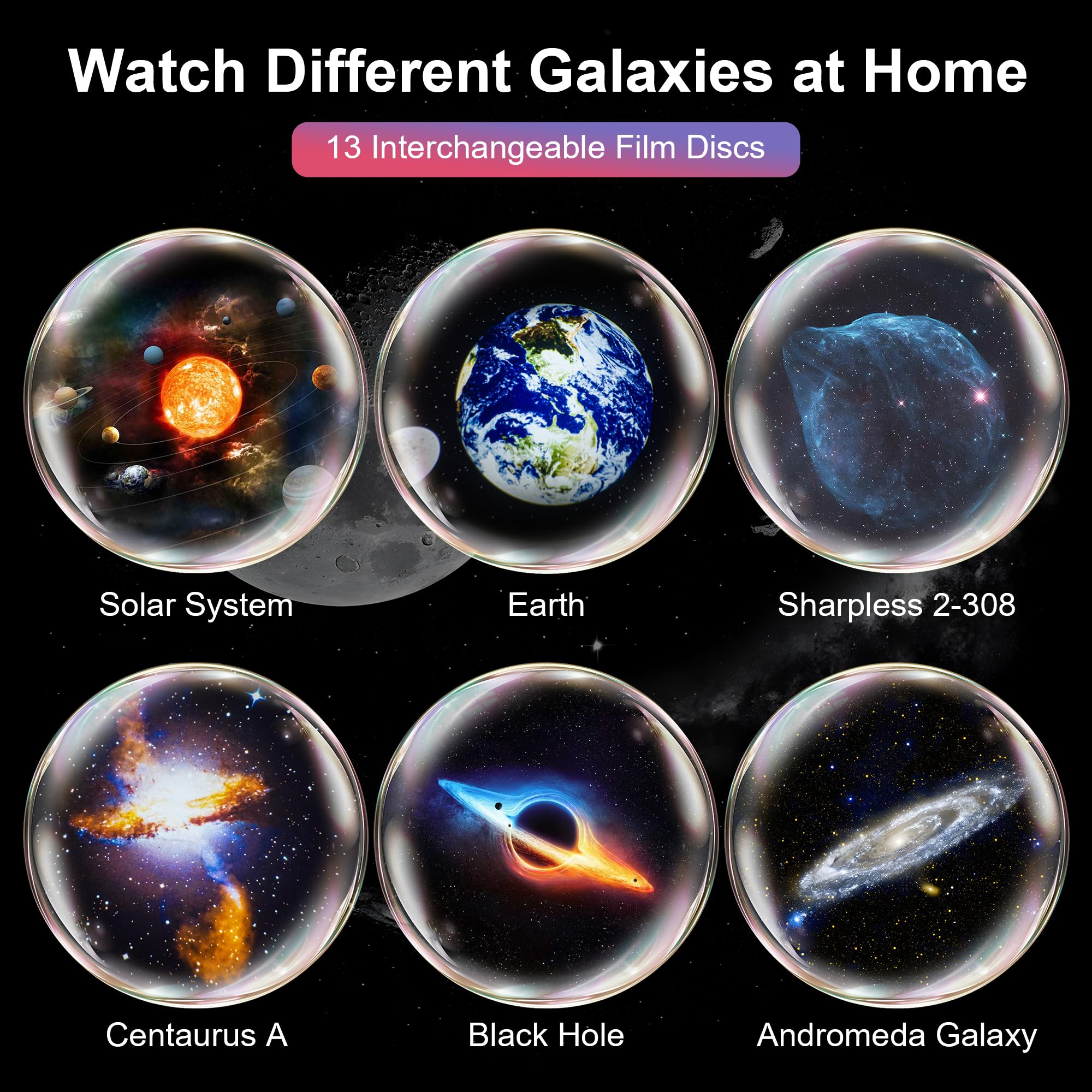 Macchiatto Projektor planetarium z motywem gwiezdnego nieba, projektor galaktyki z 12 płytami projekcyjnymi, projektor światła nocnego, regulacja obrotu o 360°, na sufit, dla dzieci i dorosłych