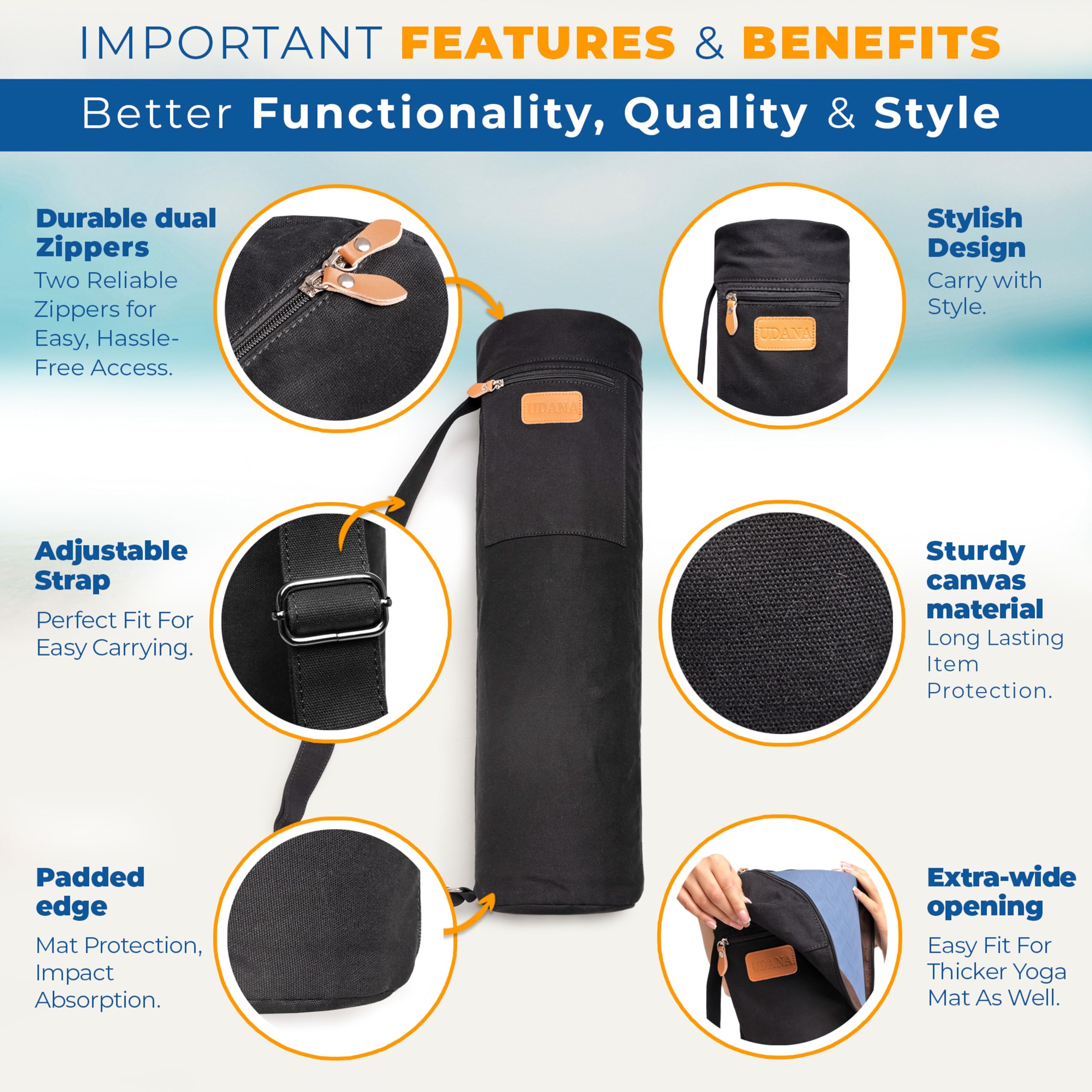UDANA Grand sac pour tapis de yoga, céleste, convient aux