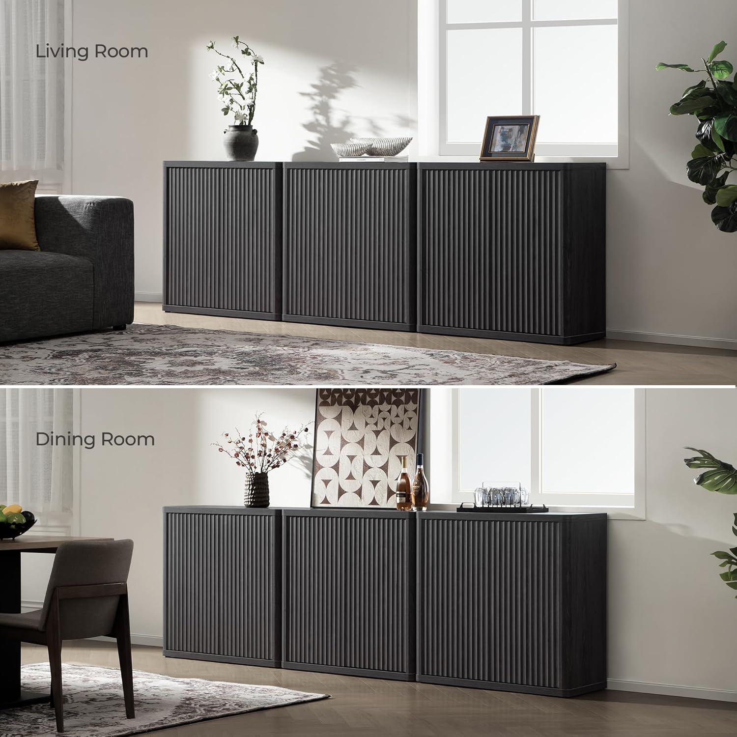 SICOTAS Buffet Cabinet with Storage Sideboard Accent Modern Credenza with Doors & Shelves Fluted 34.6" Tall Media Console Mid Century Coffee Bar Table for Living Room Kitchen Dining Room Hallway