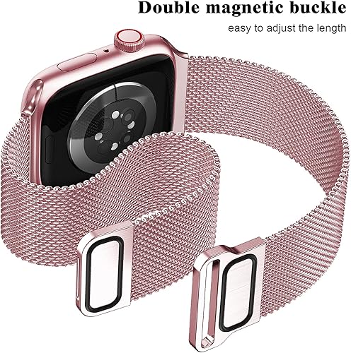 Miniatura 3 de JuQBanke - Bandas magnéticas de metal compatibles con Apple Watch de 1.654in con funda, correa de repuesto de malla milanesa de acero inoxidable