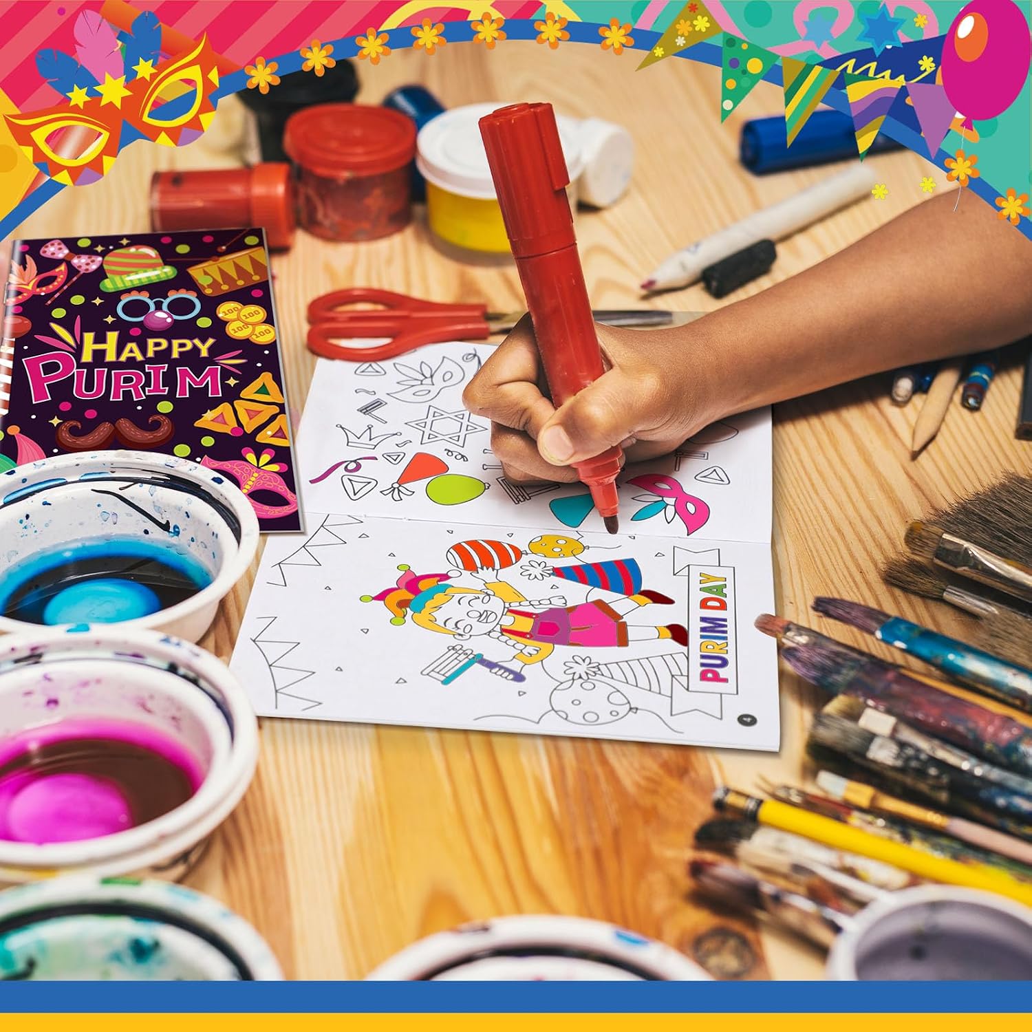 Cholemy 60 Pcs Purim Coloring Books Happy Decorations Mini Coloring Books Carnival Party Favor for Jewish Activity Celebration Supplies Goodie Bags Stuffers(Purim Style)