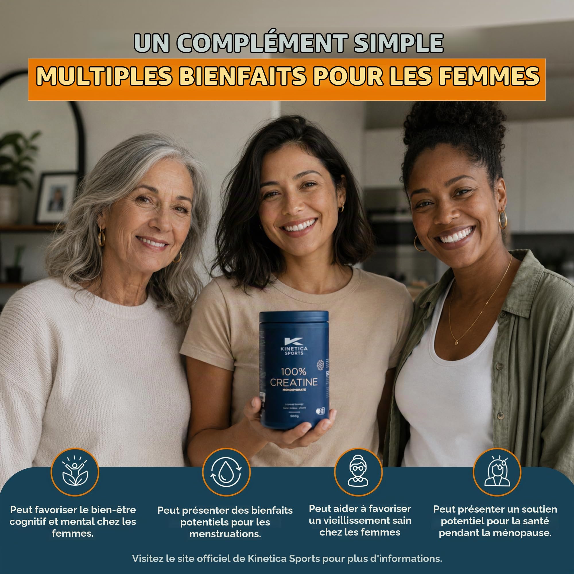 Kinetica 100% Créatine en poudre 500g, Monohydrate de Créatine, 147 portions, poudre de créatine pour athlètes, conforme à l'AMA, facilement soluble, végétarienne, sans gluten