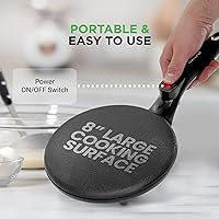 Vista 2 de NutriChef - Sartén eléctrica para crepas Placa de cocción antiadherente de 8 pulgadas con interruptor de encendido/apagado Cocina roti