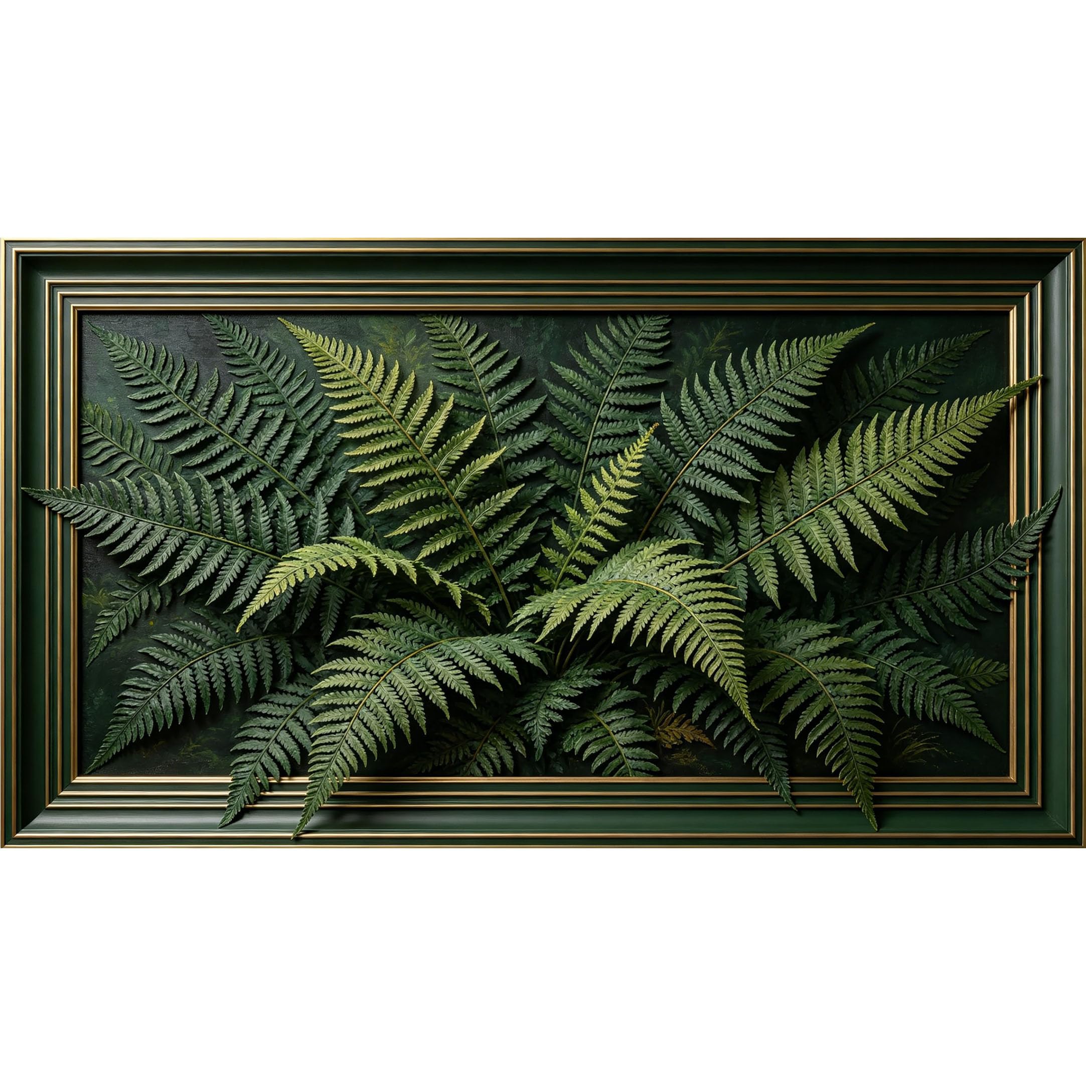 QZLITHOTIC 50x90cm3D Framed Wall Art， Botanical Green Fern Leaves Self‑Adhesive Mural， Water‑Activated Peel & Stick Fabric Decor Wall Decal for Bedroom Living Room
